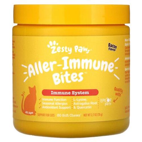 Zesty Paws Aller-Immune Bites, Système Immunitaire, Pour Chats, Tous Âges, Bacon, 60 Friandises Molles À Mâcher, 78 G
