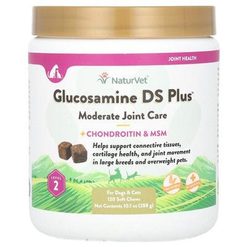 Naturvet Glucosamine Ds Plus, + Chondroïtine Et Msm, Pour Chiens Et Chats, Niveau 2, 120 Friandises Molles À Mâcher, 288 G