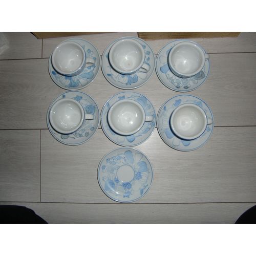 Service À Café En Grès Blanc & Bleu