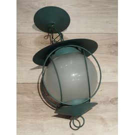 Lanterne En Tôle Et Boule De Verre 1960