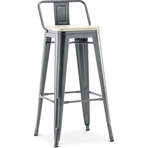 Tabouret De Bar Avec Petit Dossier Bistrot Metalix Design Industriel En Métal Et Bois Clair - 76 Cm - Nouvelle Édition Industriel