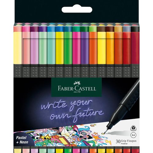 Feutres - Pointe Fine - 0,4mm - 30 Couleurs Néon Et Pastel - Faber-Castel
