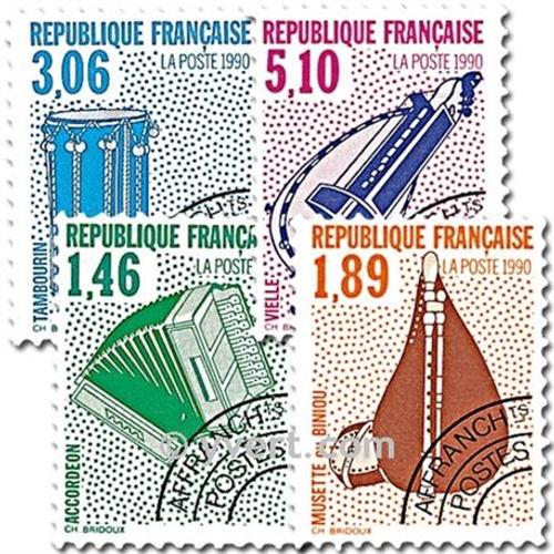 Les Instruments De Musique Série Complète Année 1990 Timbres Préoblitérés N° 206 207 208 209 Yvert Et Tellier Luxe