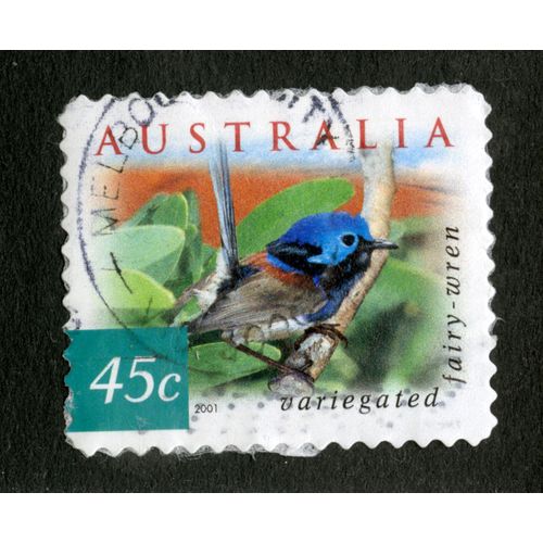 Timbre Oblitéré Australia, Variegated Fairy-Wren, 2001, 45 C