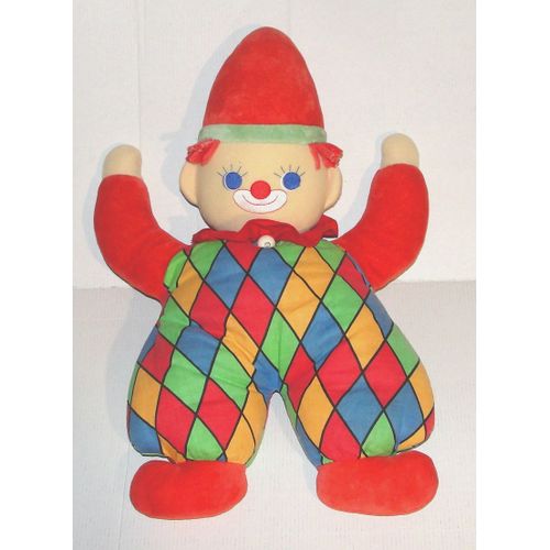 Peluche Clown Arlequin Musical Ancien - Doudou Clown Berceuse Boite A Musique 44 Cm