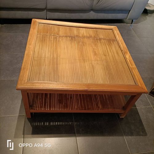 Table De Salon En Teak Et Bambou Vitrée