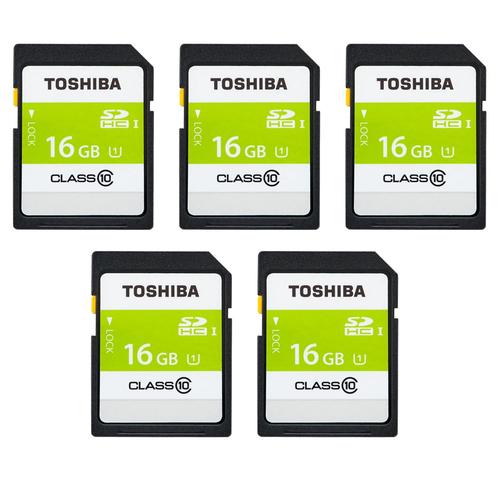 5pcs Toshiba carte mémoire SDXC 16 Go classe 10 U1 sans l'emballage (en vrac)