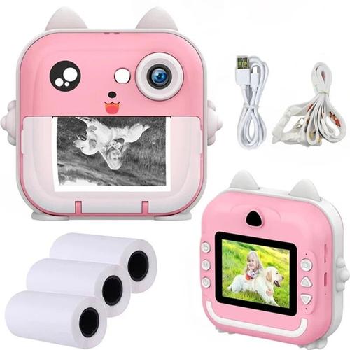 Appareil photo Polaroid pour enfants, mini caméra vidéo numérique à impression instantanée - écran HD 1080P - Rose
