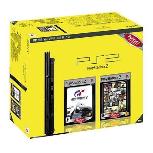 Sony  Playstation 2 Pstwo New Design Noire + Gran Turismo 4 + Gta San Andreas