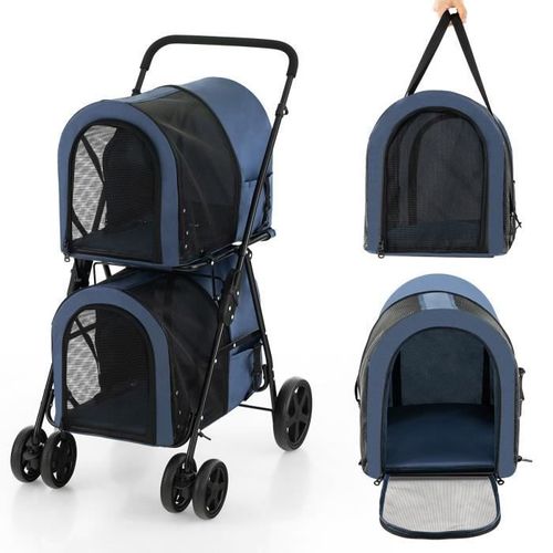 Costway Poussette Buggy Pliable Chien Double Cage Détachable 4 Roues Avant Universelles Avec Porte Bidirectionnel En Tissu Oxford