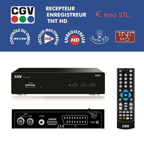 Décodeur Récepteur TNT HD CGV Etimo STL-2 – 1080p, Enregistreur sur clé USB (PVR), Fonction Timeshift, Lecture Multimédia