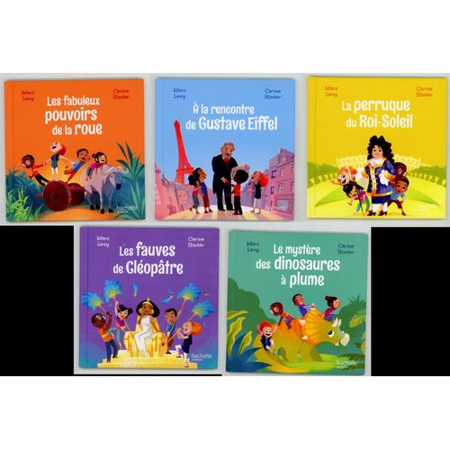 Lot De 5 Livres Jeunesse, Aventuriers Histoires, Levy, Hinder, 2018 - Pouvoirs Roue, Rencontre Gustave Eiffel, Perruque Roi-Soleil, Fauves Cléopâtre, Mystère Dinosaures À Plumes