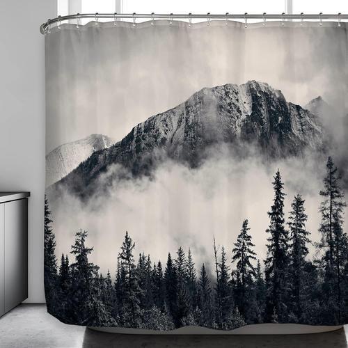 Rideau De Douche Extra Large Misty Mountain Sur Pattes, 274 X 183 Cm, Lot De 19 Crochets En Métal, Motif Arbre Brumeux, Paysage Fumé, Décoration D'intérieur, Arbre Extérieur, Tissu De Décoration Photo