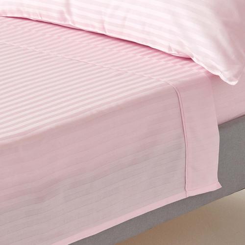 Drap Plat Rayé Satin De Coton Égyptien 330 Fils Coloris Rose 240 X 300 Cm