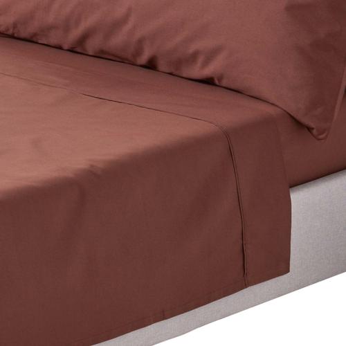 Drap Plat Uni 100% Coton Égyptien 200 Fils Chocolat 270 X 300 Cm