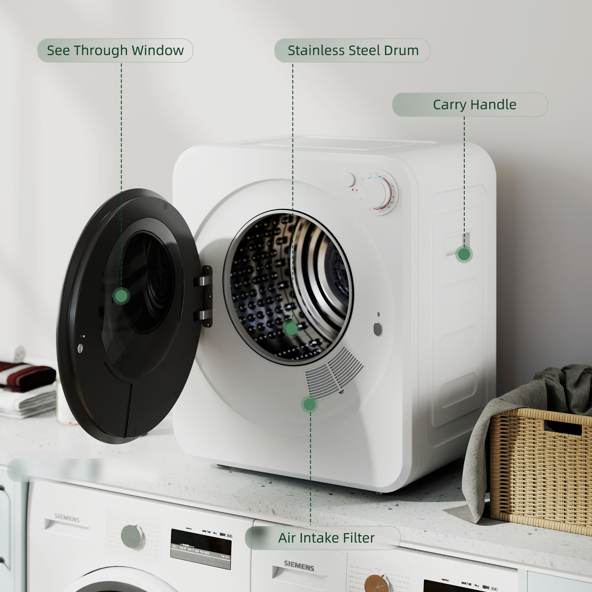 S�che-linge portable - 800W 4Kg - 5 modes - blanc - 6