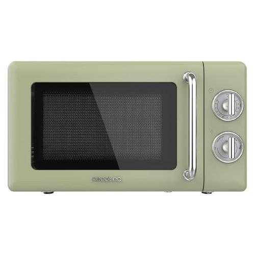 Cecotec Micro-Ondes Mécanique Proclean 3010 Retro Vert. 20 L, 700 W en 6 niveaux, minuterie jusqu'à 30 minutes, mode dégivrage, design vert vintage, finitions en acier.