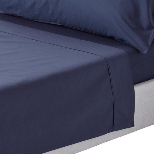 Drap Plat Uni 100% Coton Égyptien 200 Fils Bleu Marine 230 X 255 Cm