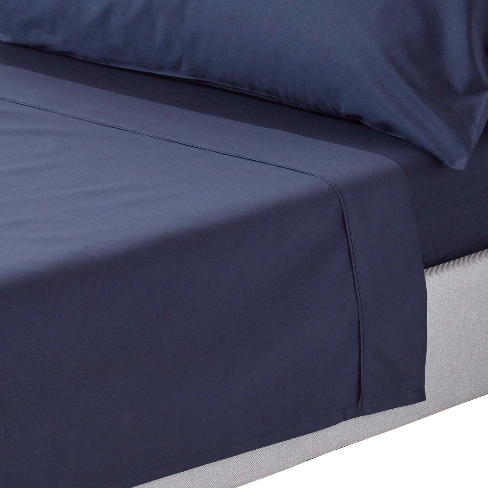 Drap Plat Uni 100% Coton Égyptien 200 Fils Coloris Bleu Marine 180 X 290 Cm