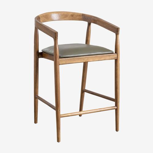 Tabouret Haut En Cuir (70 Cm) Visby Vert Militaire