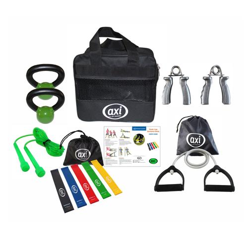 Axi | Fitness Bag - Sac De Sport Complet - Bandes De Résistance - Câble De Résistance - Hand Grip - Kettlebells Et Corde À Sauter - Ensemble Complet Pour La Force, L'endurance Et La Flexibilité