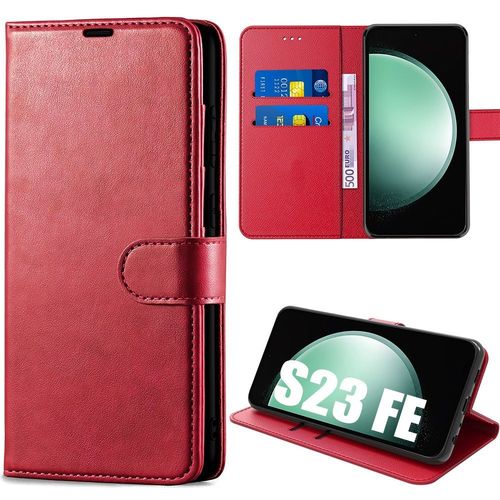 Coque Pour Samsung Galaxy S23 Fe, Protection En Simili Cuir Avec Porte-Cartes, Protection Intégrale Antichoc Rouge (Pas Pour S23) - E.F.Connection