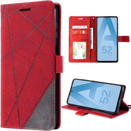 Coque Pour Samsung Galaxy A52 4g/5g Et Galaxy A52s 5g, Antichoc Effet Cuir Avec Porte-Cartes Rouge - Booling