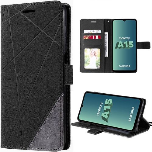 Coque Pour Samsung Galaxy A15 4g/5g, Noir, Antichoc Cuir Pu Avec Fonction De Support Effet Rétro - Booling