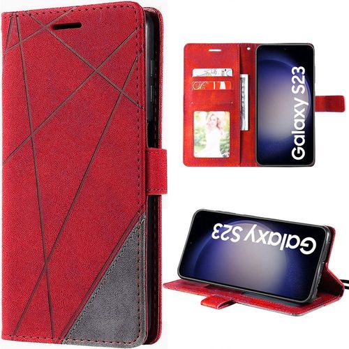 Coque Pour Samsung Galaxy S23, Rouge, Antichoc En Cuir Pu Rétro Avec Porte-Cartes - Booling