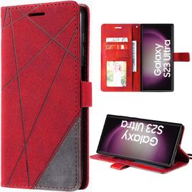 Coque Pour Samsung Galaxy S23 Ultra, Rouge, Antichoc Effet Cuir Rétro Avec Fentes Pour Cartes Et Fonction De Support (Pas Pour S23) - Booling