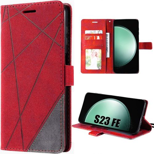Coque Pour Samsung Galaxy S23 Fe, Protection Antichoc En Cuir Pu Rétro, Avec Porte-Cartes Et Fonction Support - Rouge (Pas Pour S23) - Booling
