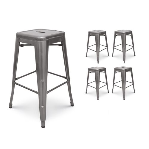 Kosmi - Lot De 4 Tabourets De Bar En Métal Brut Aspect Galvanisé Style Industriel - Hauteur 76 Cm