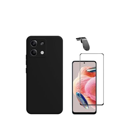 Jeu De Films En Verre Trempé De La Couverture 5d + Cas De Silicone Liquide + Support Magnétique L Voiture De Conduite Sécuritaire Phonecare Pour Xiaomi Redmi Note 13 4g - Noir