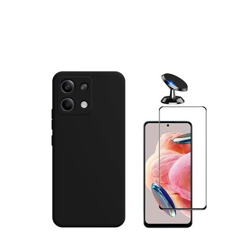 Kit De Film En Verre Trempé De La Couverture 5d + Couvercle De Silicone Liquide + Support Magnétique De Voiture Phonecare Pour Xiaomi Redmi Note 13 4g - Noir