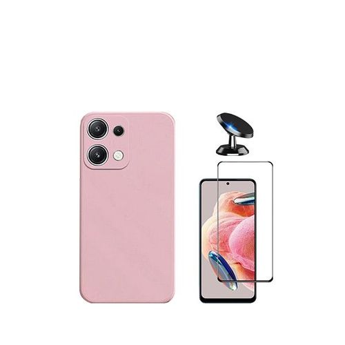 Kit De Film En Verre Trempé De La Couverture 5d + Couvercle De Silicone Liquide + Support Magnétique De Voiture Phonecare Pour Xiaomi Redmi Note 13 4g - Rose