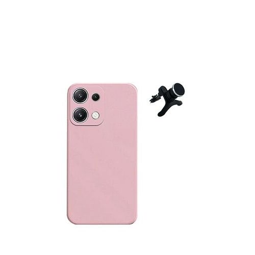 Support Magnétique De Voiture Renforcé De Kit + Couvercle De Silicone Liquide Phonecare Pour Xiaomi Redmi Note 13 4g - Rose