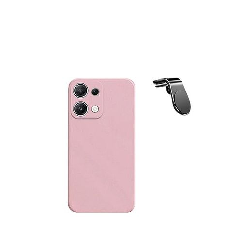 Support Magnetique K Kit Kit Cofféré Voyage + Couverture De Silicone Liquide Phonecare Pour Xiaomi Redmi Note 13 4g - Rose