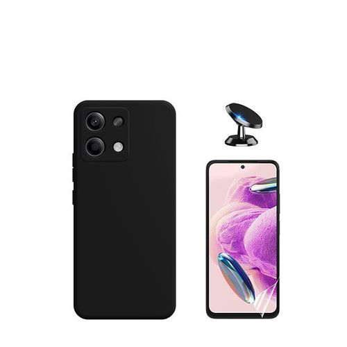 Kit De Film En Verre Trempé De La Couverture 5d + Couvercle De Silicone Liquide + Support Magnétique De Voiture Phonecare Pour Xiaomi Redmi Note 13 4g - Noir