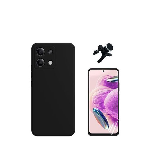 Kit De Film En Verre Trempé De La Couverture En 5d + Boîtier En Silicone Liquide + Porte-Voiture Renforcé Phonecare Pour Xiaomi Redmi Note 13 4g - Noir