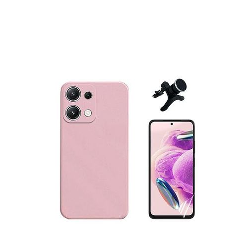 Kit De Film En Verre Trempé De La Couverture En 5d + Boîtier En Silicone Liquide + Porte-Voiture Renforcé Phonecare Pour Xiaomi Redmi Note 13 4g - Rose