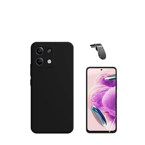 Jeu De Films En Verre Trempé De La Couverture 5d + Cas De Silicone Liquide + Support Magnétique L Voiture De Conduite Sécuritaire Phonecare Pour Xiaomi Redmi Note 13 4g - Noir