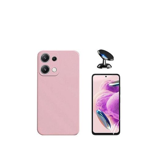 Kit De Film En Verre Trempé De La Couverture 5d + Couvercle De Silicone Liquide + Support Magnétique De Voiture Phonecare Pour Xiaomi Redmi Note 13 4g - Rose