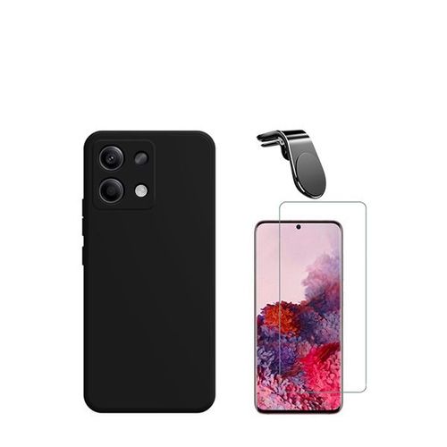 Jeu De Films En Verre Trempé De La Couverture 5d + Cas De Silicone Liquide + Support Magnétique L Voiture De Conduite Sécuritaire Phonecare Pour Xiaomi Redmi Note 13 4g - Noir