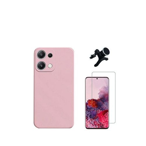 Kit De Film En Verre Trempé De La Couverture En 5d + Boîtier En Silicone Liquide + Porte-Voiture Renforcé Phonecare Pour Xiaomi Redmi Note 13 4g - Rose