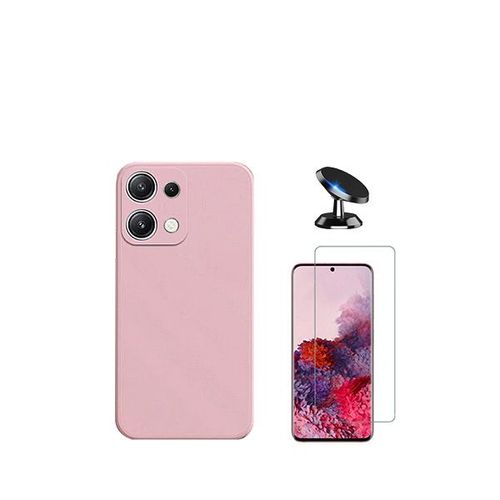 Kit De Film En Verre Trempé De La Couverture 5d + Couvercle De Silicone Liquide + Support Magnétique De Voiture Phonecare Pour Xiaomi Redmi Note 13 4g - Rose