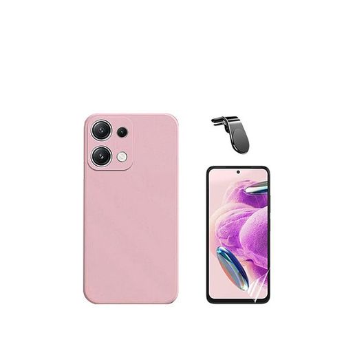 Jeu De Films En Verre Trempé De La Couverture 5d + Cas De Silicone Liquide + Support Magnétique L Voiture De Conduite Sécuritaire Phonecare Pour Xiaomi Redmi Note 13 4g - Rose
