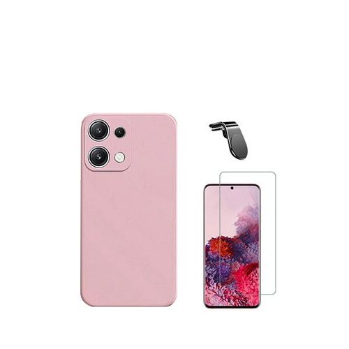 Jeu De Films En Verre Trempé De La Couverture 5d + Cas De Silicone Liquide + Support Magnétique L Voiture De Conduite Sécuritaire Phonecare Pour Xiaomi Redmi Note 13 4g - Rose