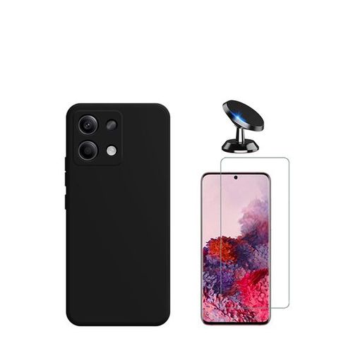 Kit De Film En Verre Trempé De La Couverture 5d + Couvercle De Silicone Liquide + Support Magnétique De Voiture Phonecare Pour Xiaomi Redmi Note 13 4g - Noir