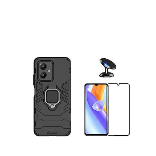 Kit De Film De Verre Trempé De Couverture En 5d + 3x1 Défenseur Militaire + Support De Voiture Magnétique Phonecare Pour Xiaomi Redmi 13c 5g - Noir