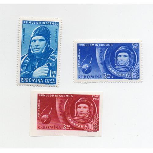 Roumanie- Série De 3 Timbres Neufs (1 Non Dentelé Et 2 Dentelés)- Poste Aérienne- Yuri Gagarin- Année 1961